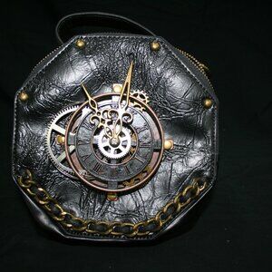 Unique Crossbody Women's Shoulder Bag Leather Message Clock Black